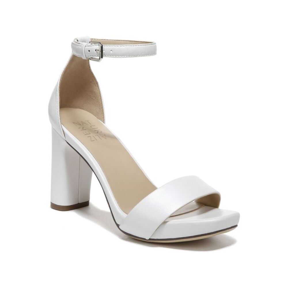 NATURALIZER Womens White Joy Square Toe Block Heel Leather Heeled Sandal 9.5 M